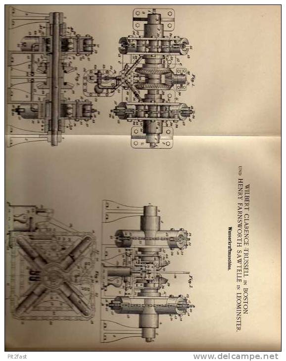 Original Patentschrift - Trussel U. Sawtelle In Boston / Leominster ,1900, Wasserkraftmaschine !!! - Macchine