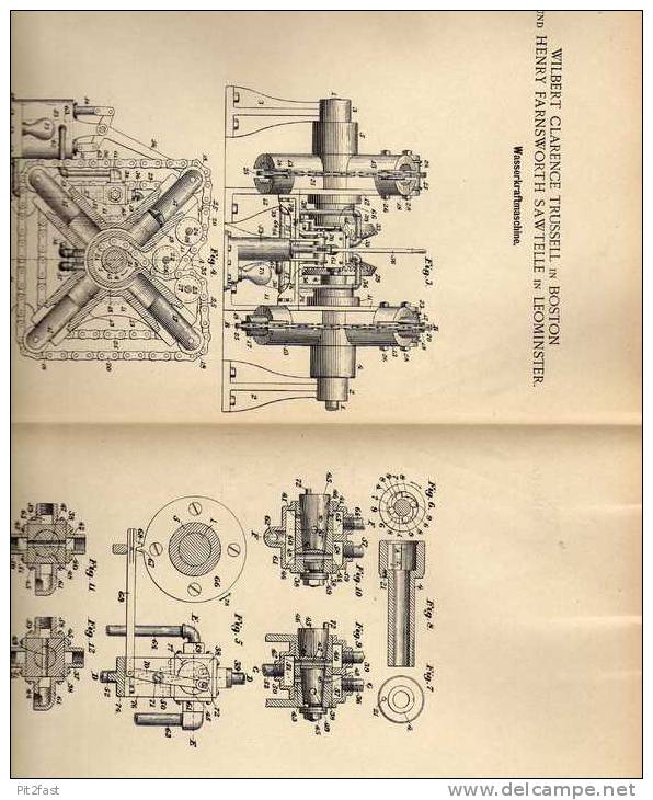 Original Patentschrift - Trussel U. Sawtelle In Boston / Leominster ,1900, Wasserkraftmaschine !!! - Maschinen