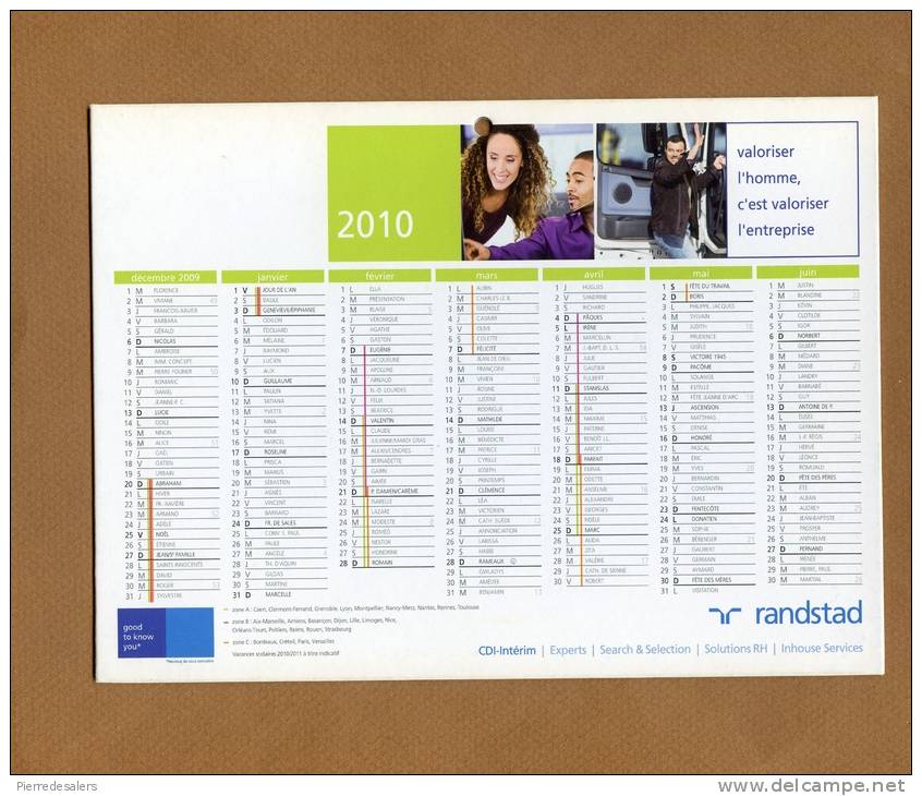 Calendrier 2010 RANDSTAD  - Intérim - 7 Mois Par Face - Tamaño Grande : 2001-...