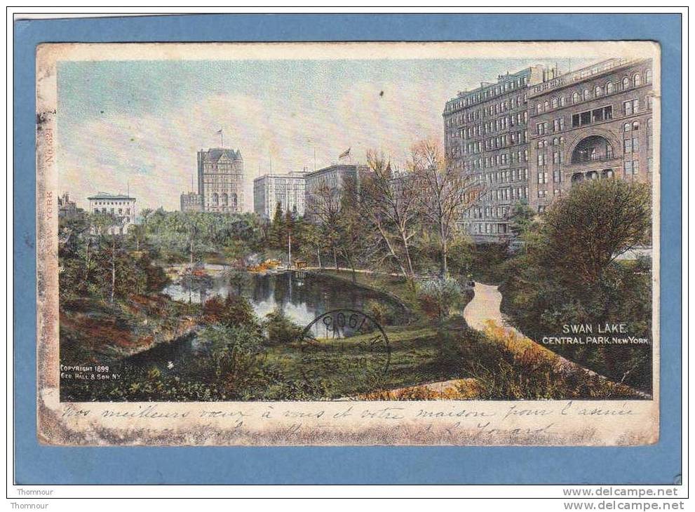 NEW  YORK  -  SWAN  LAKE  -  CENTRAL  PARK  -  1904  -  CARTE PRECURSEUR  - - Parcs & Jardins