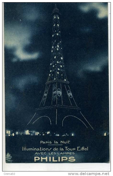 PARIS La Nuit : Illumination De La Tour Eiffel Avec Les Lampes PHILIPS - Publicité