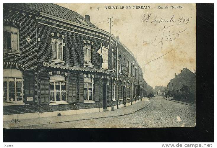 Cpa * NEUVILLE EN FERRAIN 1909- Rue De NEUVILLE . - Autres & Non Classés