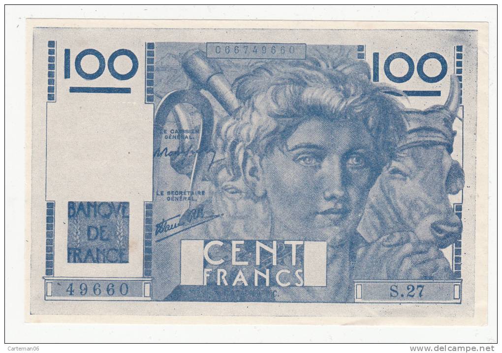 Billet - Billet D'école - 100 Francs - Jeune Paysan (une Seule Façe) - Ficción & Especímenes