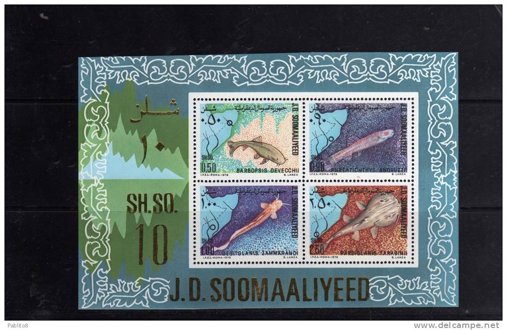 SOMALIA SOOMAALIYEED 1979 FIHES FRESH WATER FISH SHEET PESCI ACQUA DOLCE PESCE FOGLIETTO POISSONS EAU DOUCE POISSON MNH - Somalia (1960-...)