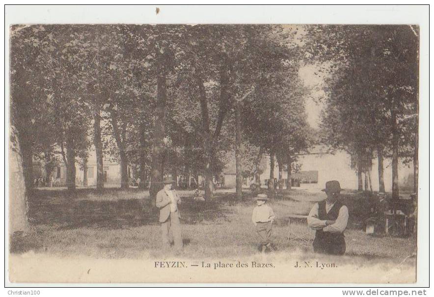 FEYZIN : LA PLACE DES RAZES - TRES ANIMEE - ECRITE EN 190? - 2 SCANS - - Feyzin