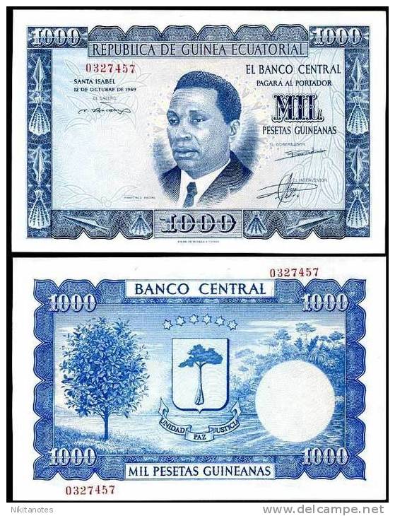 EQUATORIAL GUINEA 1000 PESE. GU. 12.10.1969 P 3 UNC - Guinea Equatoriale