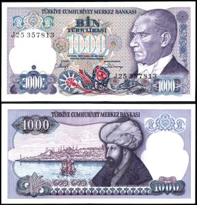 Turkey #196, 1.000 Lira, L.1970 (1986), UNC / NEUF - Turquia