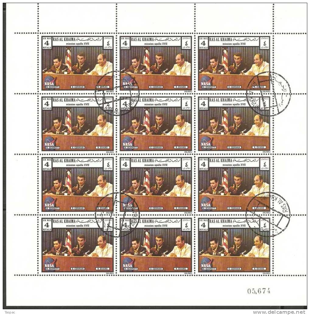 Ras Al-Khaima 1972 Mi# 840-845 A Used - Sheets Of 12 - Apollo 17 / Space - Ras Al-Khaimah