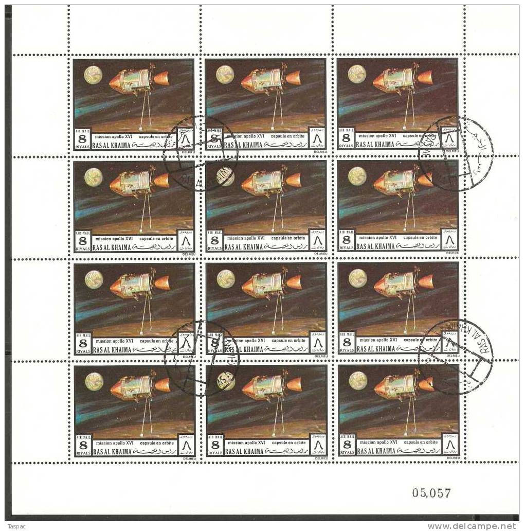 Ras Al-Khaima 1972 Mi# 840-845 A Used - Sheets Of 12 - Apollo 17 / Space - Ras Al-Khaimah