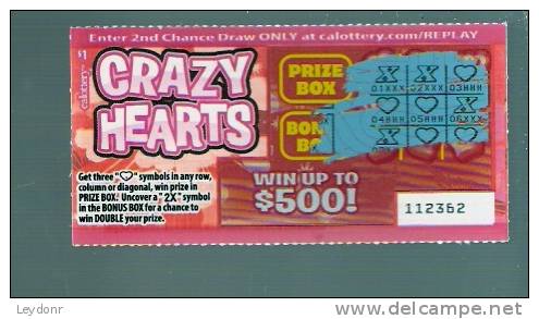 Crazy Hearts - California Lottery - Scratch Ticket - Lottery Tickets