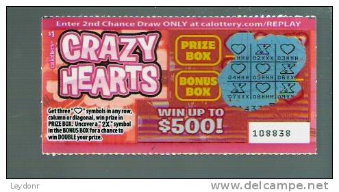 Crazy Hearts - California Lottery - Scratch Ticket - Lotterielose