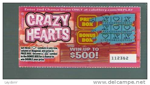 Crazy Hearts - California Lottery - Scratch Ticket - Lottery Tickets