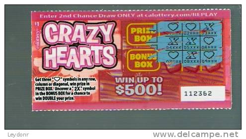 Crazy Hearts - California Lottery - Scratch Ticket - Biglietti Della Lotteria