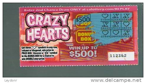 Crazy Hearts - California Lottery - Scratch Ticket - Lottery Tickets