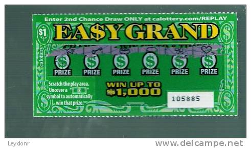 Easy Grand - California Lottery - Scratch Ticket - Billetes De Lotería