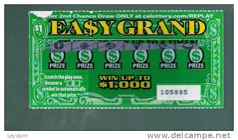 Easy Grand - California Lottery - Scratch Ticket - Billets De Loterie