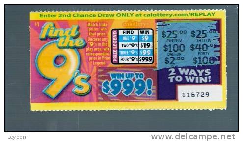 Find The 9's - California Lottery - Scratch Ticket - Lottery Tickets