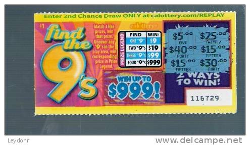 Find The 9's - California Lottery - Scratch Ticket - Lottery Tickets