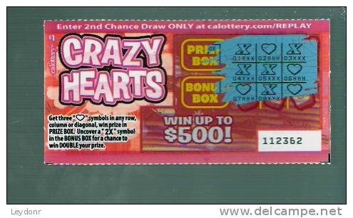 Crazy Hearts - California Lottery - Scratch Ticket - Lottery Tickets