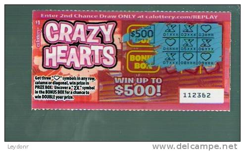 Crazy Hearts - California Lottery - Scratch Ticket - Billetes De Lotería