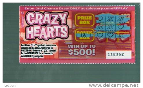 Crazy Hearts - California Lottery - Scratch Ticket - Lottery Tickets