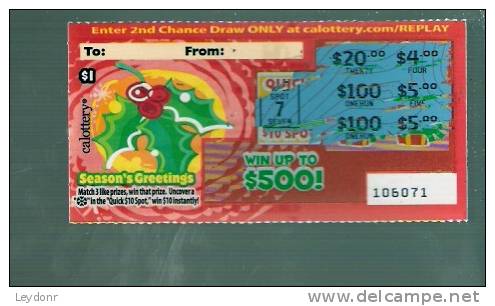 Season's Greetings - California Lottery - Scratch Ticket - Lottery Tickets