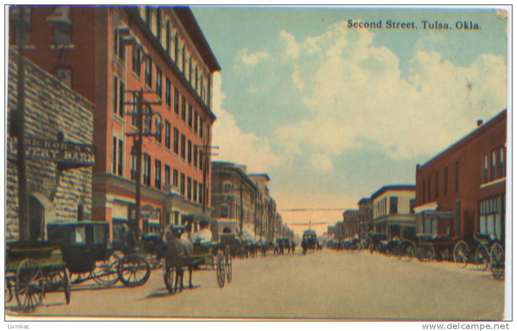 USA, Etats Unis, Oklahoma, Tulsa, Second Street, Carte Animée, Attelage, Chevaux, Carte Postale Ayant Circulé En 1923 - Tulsa