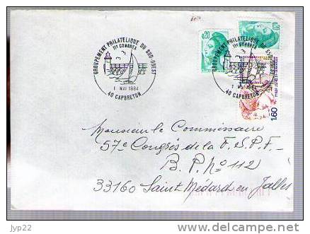 France - Lettre CAD Philat. Sud Ouest Capbreton 1-05-1984 / Aff. Composé Tp 2308 Philex Jeunes Dunkerque & Liberté 2181 - Covers & Documents