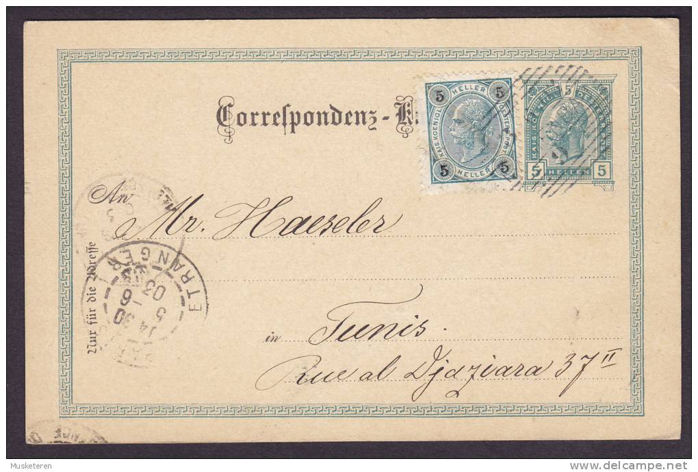 Czech Vorlaüfer Austria Uprated Postal Stationery Ganzsache MARIENBAD 1903 Via PARIS ETRANGER To TUNIS Tunisia - Briefe U. Dokumente