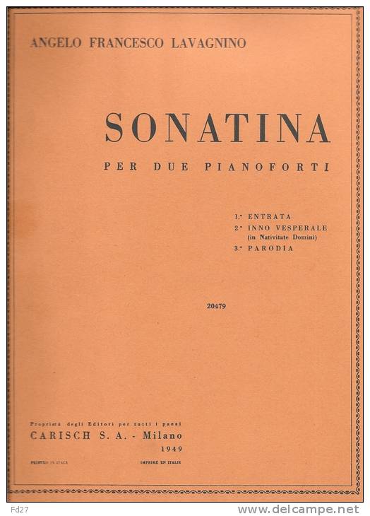 PARTITION DE ANGELO FRANCESCO LAVAGNINO: SONATINA - PER DU PIANOFORTI - J-L