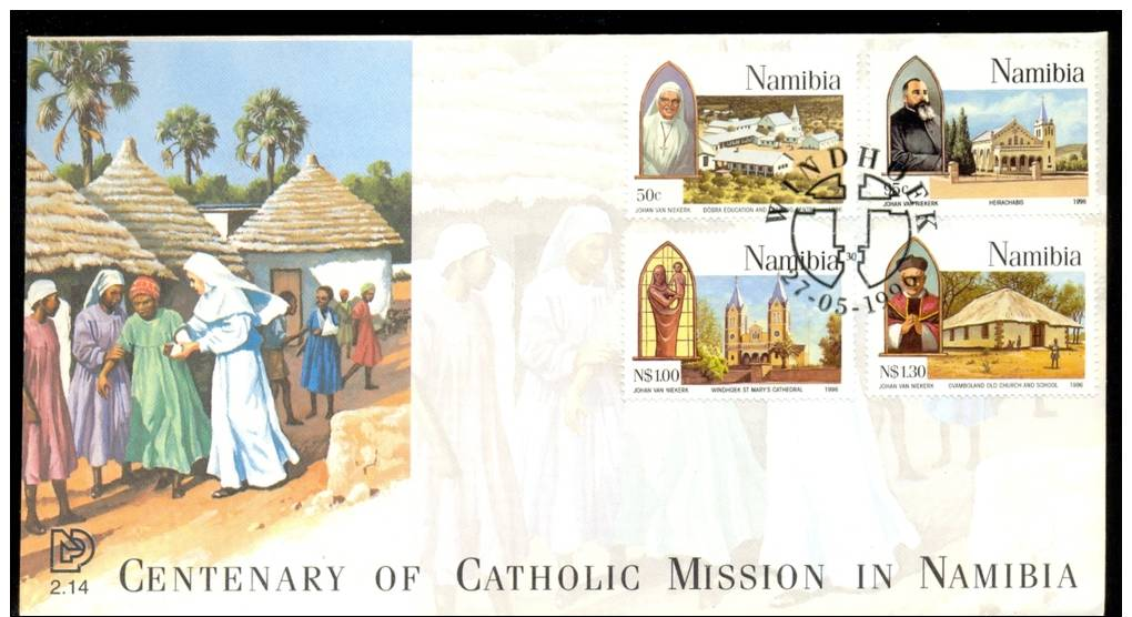 FDC NAMIBIA * YEAR 1996 * CENTENARY OF CATHOLIC MISSION IN NAMIBIA - Namibië (1990- ...)