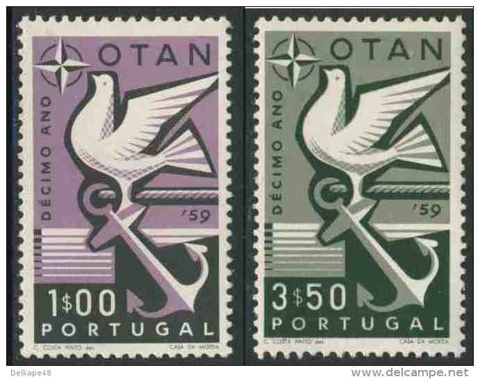 Portugal 1960 Mi 878 /9 YT 859 /0 SG 1164 /5 ** 10th Ann. NATO / 10 Jahre Nordatlantikpakt (NATO) / NAVO / OTAN - NATO