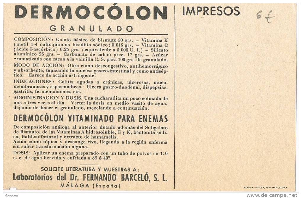 Tarjeta Publicidad DERMOCOLON, Farmacia Y Medician. MALAGA - Publicidad