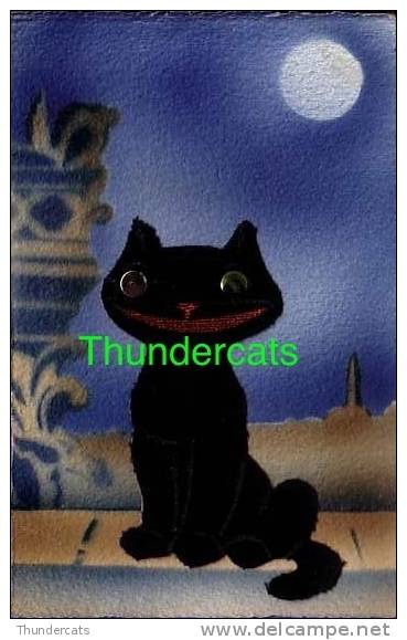 CPA ILLUSTRATEUR  E. M. E.  EN RELIEF REHAUSSEE AVEC FEUTRE CHAT NOIR **  ARTIST SIGNED CARD BLACK CAT RAISED WITH FELT - Cats