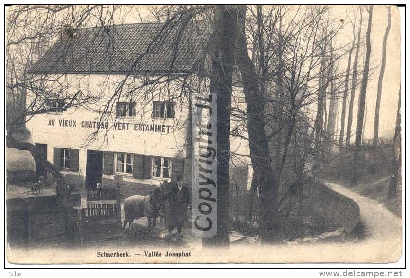 Cpa:  SCHAERBEEK "Vallée Josaphat " Au Vieux Château Vert  Estaminet  Animation  Cheval - Pubs, Hotels, Restaurants