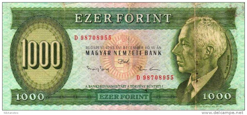 HUNGARY 1993 1000 Forint P 176 F Cond - Hungary