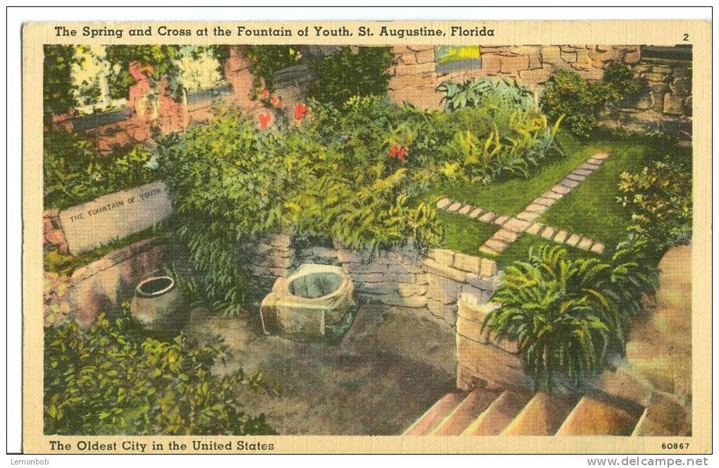 USA – United States, Spring And Cross At The Fountain Of Youth, St. Augustine, Florida, Unused Linen Postcard - St Augustine