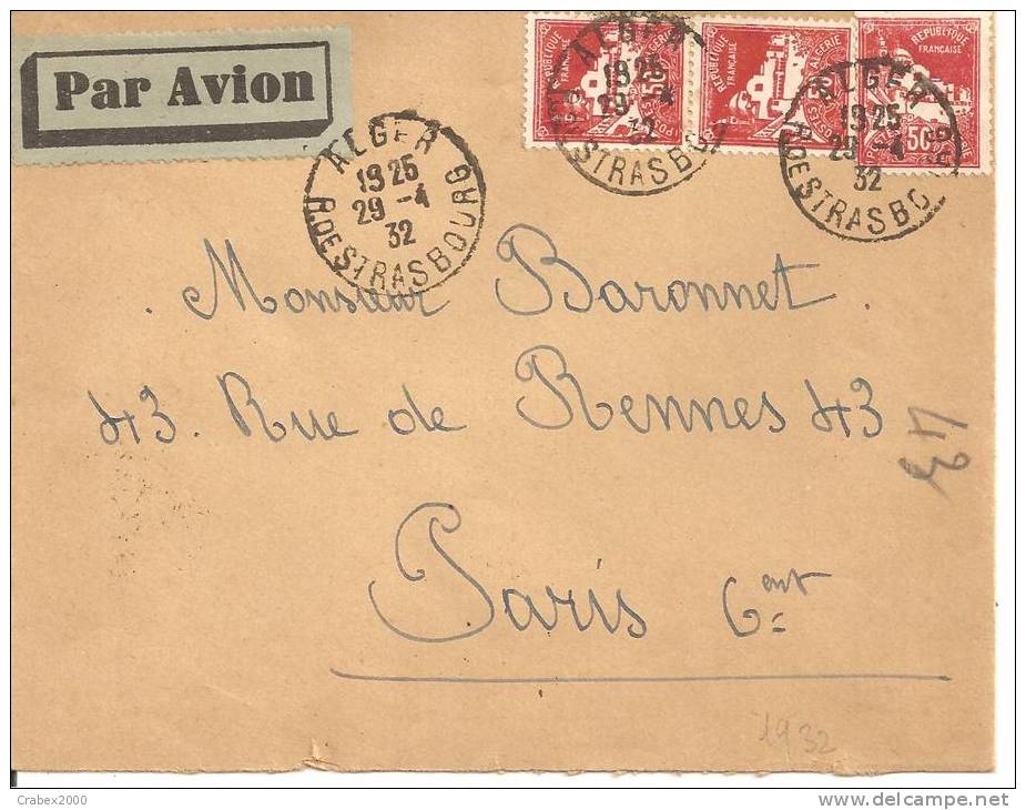 N° 79AX3   ALGER     Vers   PARIS  Le   29 AVRIL 1932 - Covers & Documents