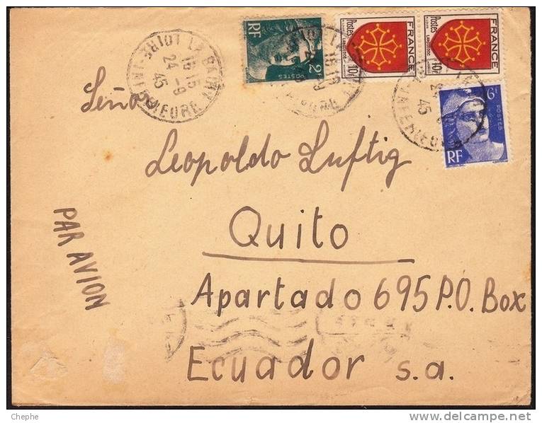 FRANCE 1945 AIRMAIL COVER To Ecuador  [D8702] - Storia Postale