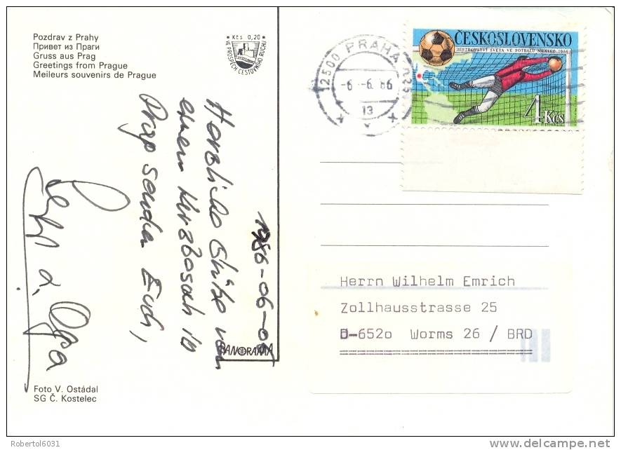 Czechoslovakia 1986 Picture Postcard To Germany Franked With Single Stamp World Cup Football Championship In Mexico - 1986 – Messico