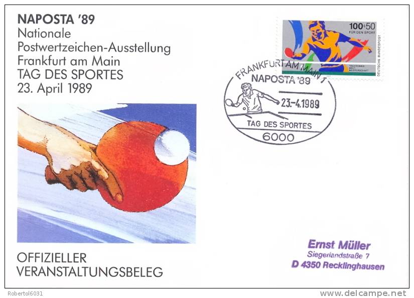 Germany BRD 1989 Cover With Surtax Stamp And Special Cancel World Championship Of Table Tennis - Tennis Tavolo