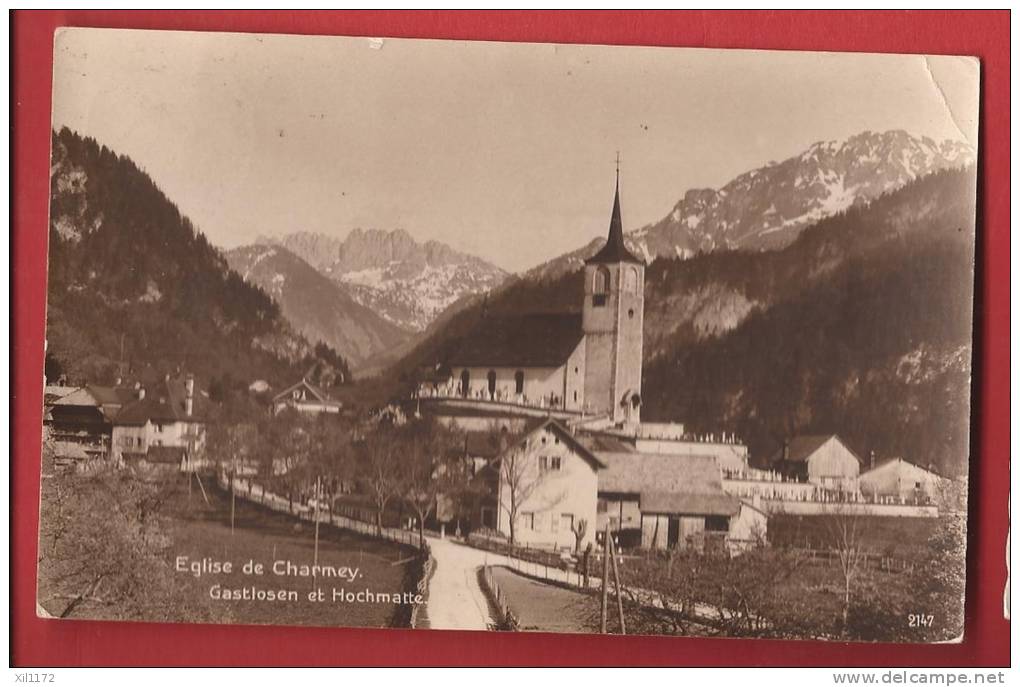 X0462 Eglise De Charmey Gruyère. Gastlosen Et Hochmatte.Sepia.Circulé. Morel,petit Pli Angle Sup. Droit - Charmey