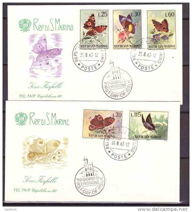 SAN MARINO 1963  Butterflies Cpl Set Of 5 On 2 FDC Sassone Cat. N° 644/48 - Papillons