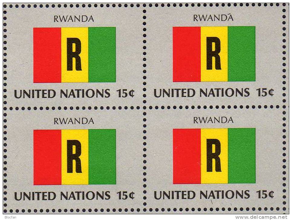 Flagge RWANDA 1980 UNO New York 362, 4-Block Plus Kleinbogen ** 5€ Vereinte Nationen Sheetlet Of UN Flag Of Africa - Ungebraucht