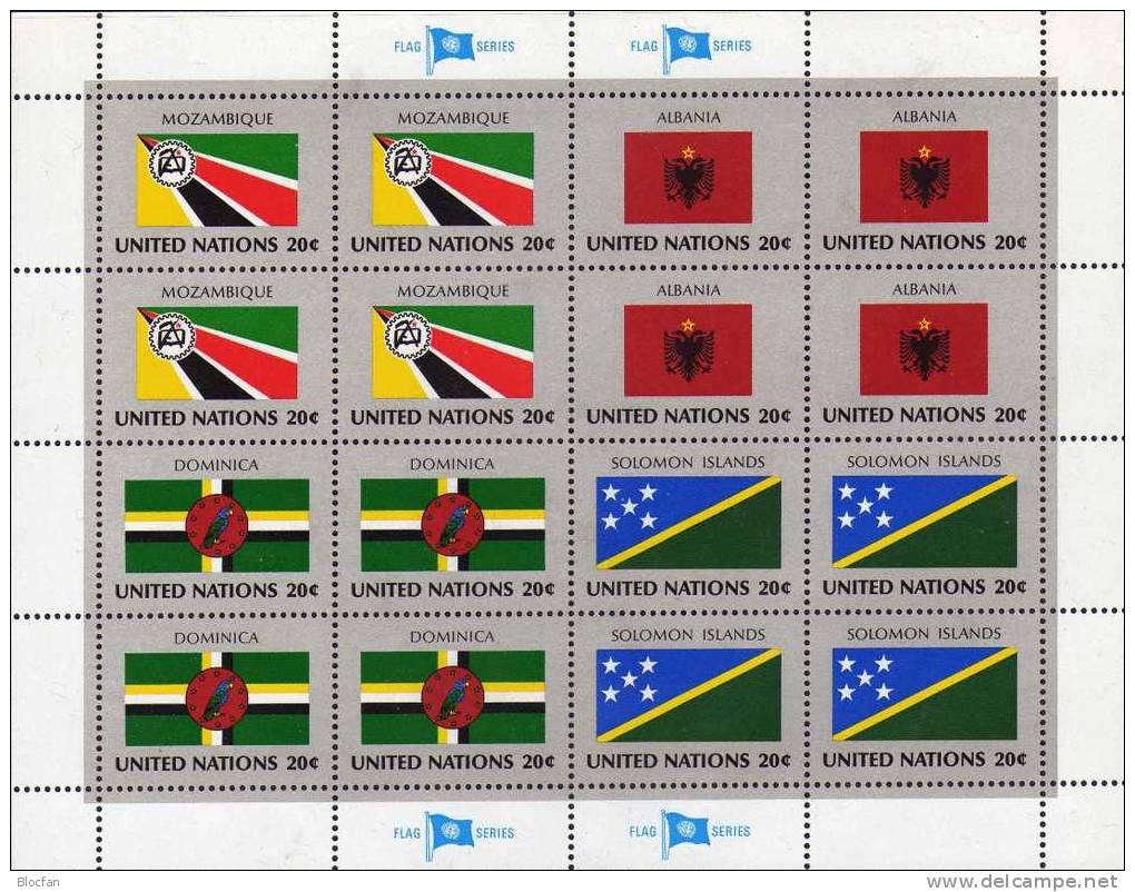 UNO Flagge Dominica 1982 New York 403, 4-Block Plus Kleinbogen ** 6€ Vereinte Nationen Sheetlet Of UN Flag Of Caribic - Dominica (1978-...)
