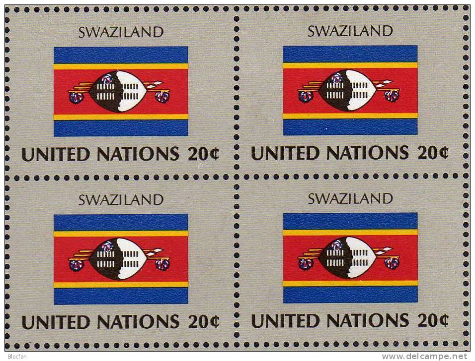 UNO Flagge Swasiland 1982 New York 406, 4-Block Plus Kleinbogen ** 6€ Vereinte Nationen Sheetlet Of UN Flag Of Africa - Swaziland (1968-...)