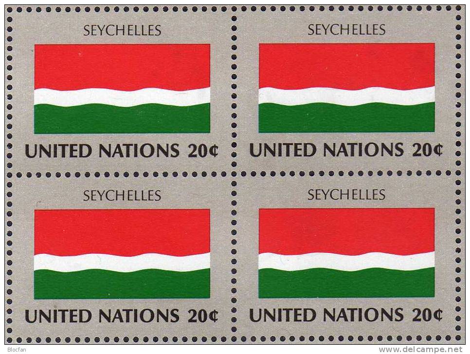 UNO Flagge Seychellen 1982 New York 399, 4-Block Plus Kleinbogen ** 6€ Vereinte Nationen Sheetlet Of UN Flag Of Africa - Seychellen (1976-...)