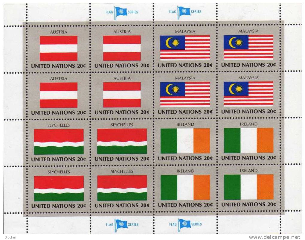 UNO Flagge Seychellen 1982 New York 399, 4-Block Plus Kleinbogen ** 6€ Vereinte Nationen Sheetlet Of UN Flag Of Africa - Seychellen (1976-...)
