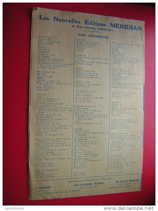 PARTITION   MELANCOLIE   LEIT MOTIV DU FILM DE E E REINERT REQUINS DE GIBRALTAR  LES NOUVELLES EDITIONS MERIDIAN - Partitions Musicales Anciennes