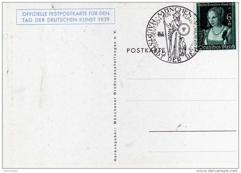 Offiz. Festpostkarte Für Den Tag Der Deutschen Kunst 1939 Mit MiNr 700 + SST - Briefe U. Dokumente